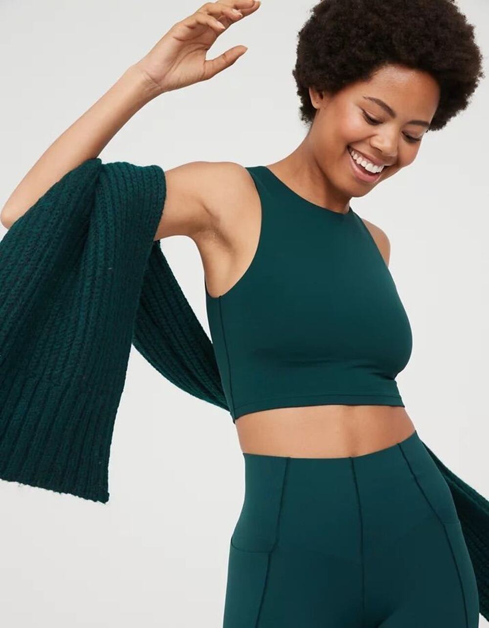 Aerie Black High Neck Longline Sports Bra Crop Top M